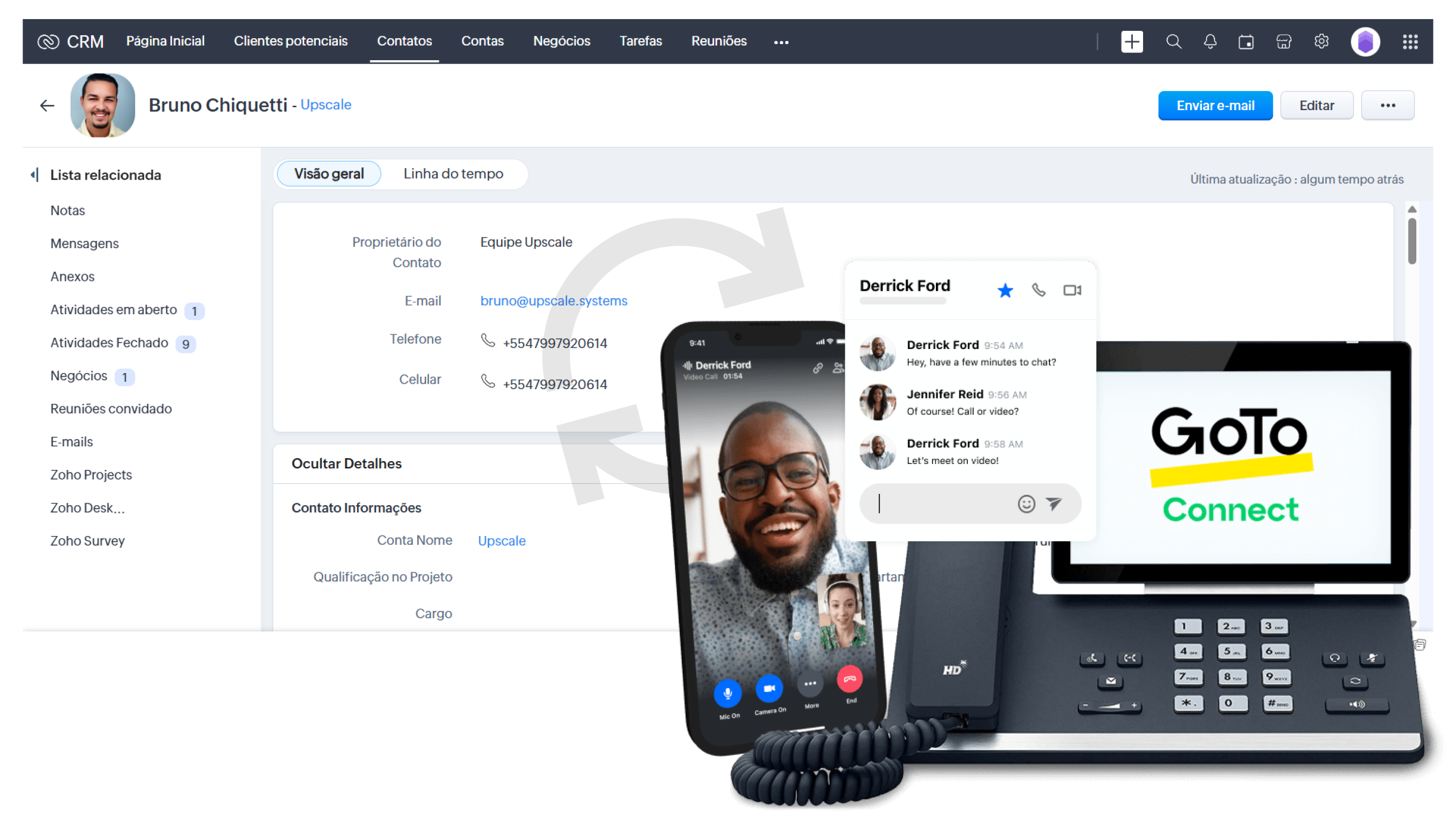 Dashboard da integração GoTo Connect com Zoho